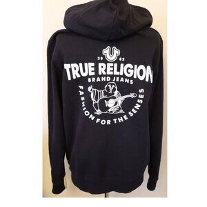 True Religion Buddha Logo Hooded Fleece Zip-Up Jacket Size -XL Black